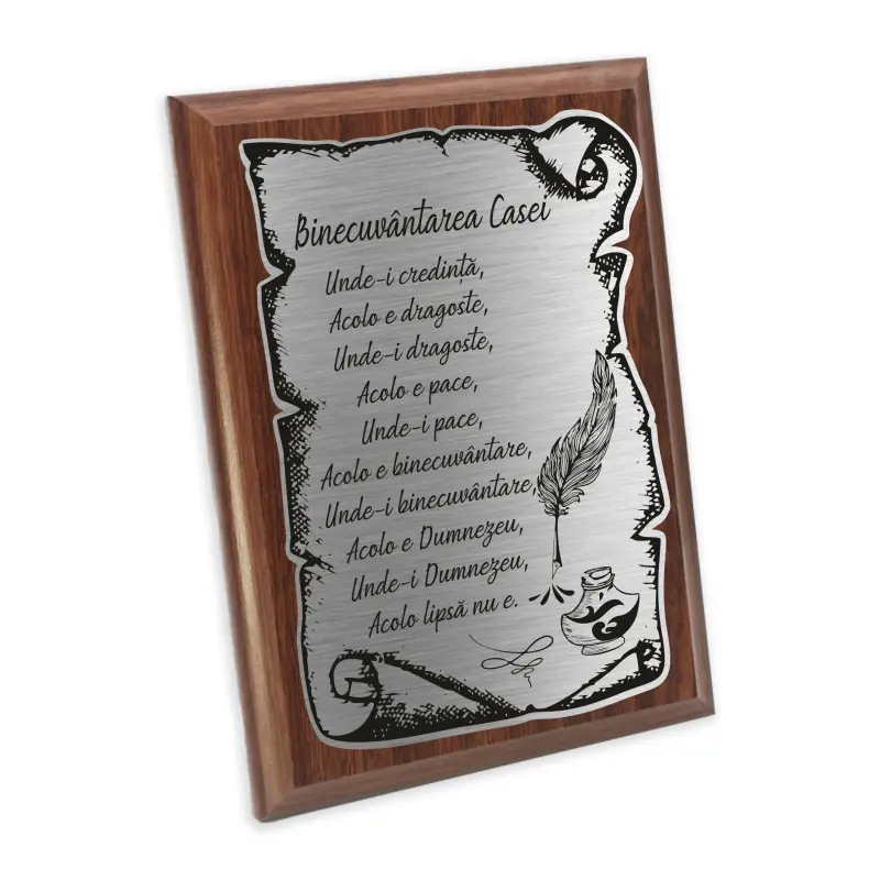 Binecuvantarea casei, placheta lemn personalizata prin gravura